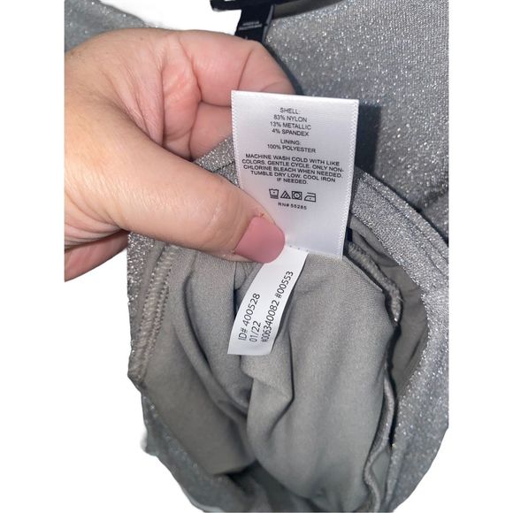 New Express Metallic Silver Short Sleeve Top L - Picture 7 of 9